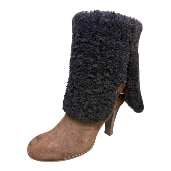 Lambertson Truex Brown Sheepskin Shearling Cuff Mid Calf Boots - Picture 5 of 11